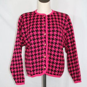 Vintage Plaid Pink and Black Button Up Cardigan Size L 90s Acrylic Streetwear